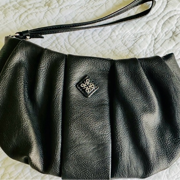 Vera Wang Handbags - Black Leather Crescent Clutch with Pleated Design‎ by Vera Wang